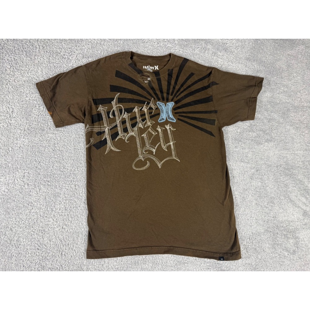 Hurley Graphic‎ T-Shirt Mens Large Brown Fair Distressed Y2K Skater Surf Tee